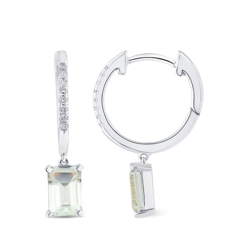 Créoles or 18 carats, améthyste et diamant 0,060 carat