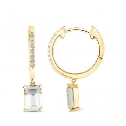 Créoles or jaune 18 carats, améthyste et diamant 0,060 carat