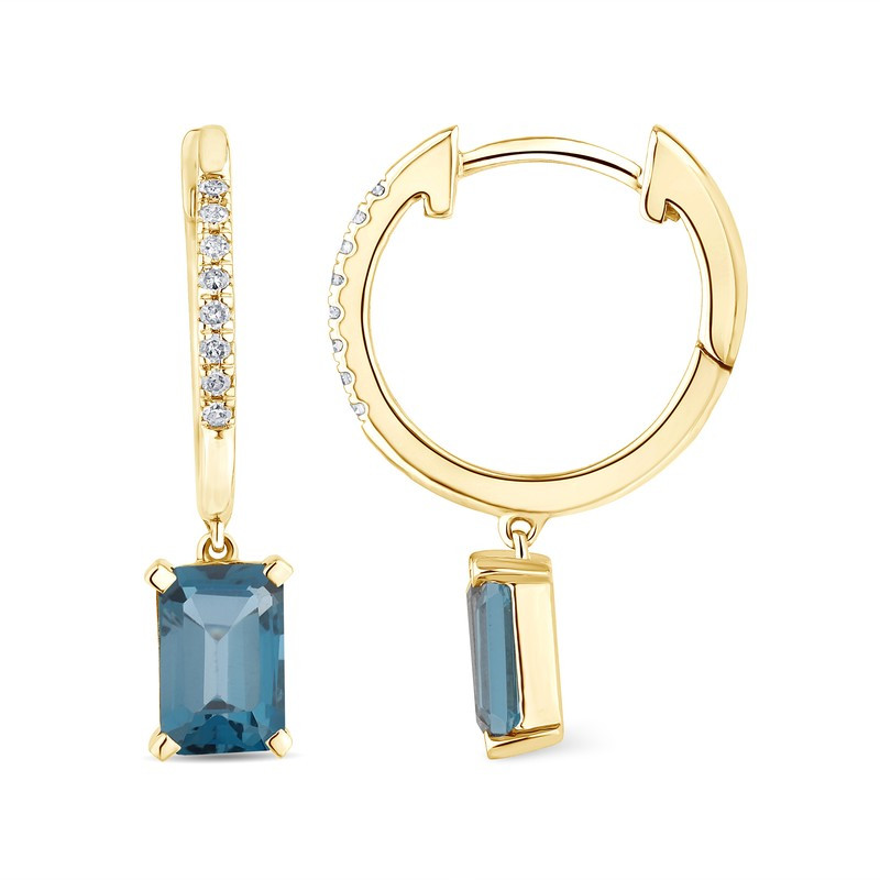 Créoles or 18 carats, topaze Blue London et diamant 0,060 carat