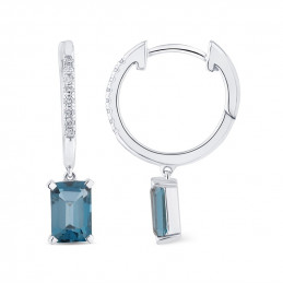 Créoles or gris 18 carats, topaze Blue London et diamant 0,060 carat