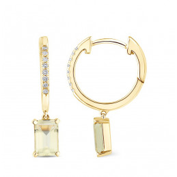 Créoles or 18 carats, quartz "lemon" et diamant 0,060 carat