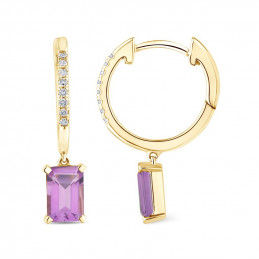 Créoles or 18 carats, améthyste et diamant 0,060 carat
