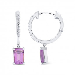 Créoles or gris 18 carats, améthyste et diamant 0,060 carat