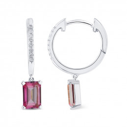 Créoles or gris 18 carats, topaze rose et diamant 0,060 carat