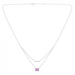 Chaine or blanc 18 carats, améthyste et diamant 0,030 carat