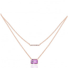 Chaine or jaune 18 carats, améthyste et diamant 0,030 carat