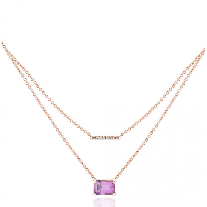 Chaine or jaune 18 carats, améthyste et diamant 0,030 carat