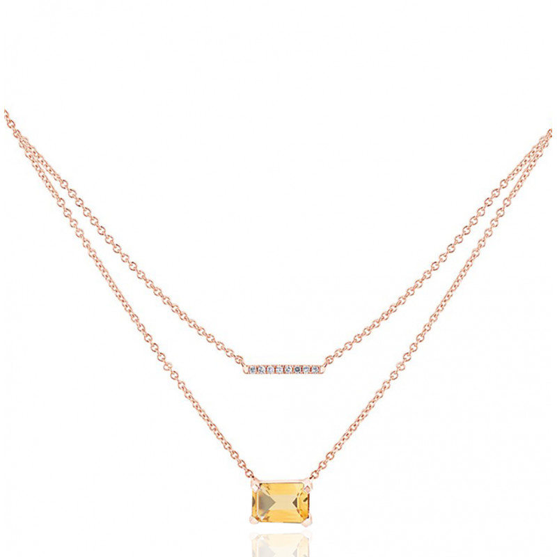 Chaine or jaune 18 carats, citrine et diamant 0,030 carat