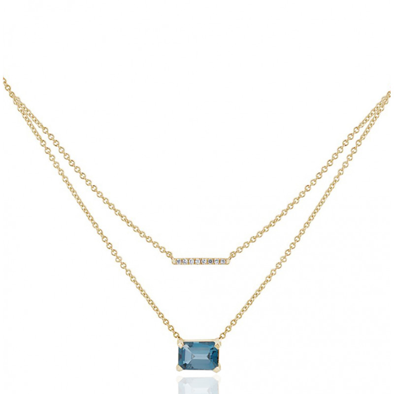 Chaine or jaune 18 carats, topaze et diamant 0,030 carat