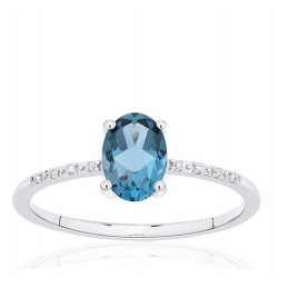 Bague or 18 carats, topaze Blue London et diamant 0,010 carat