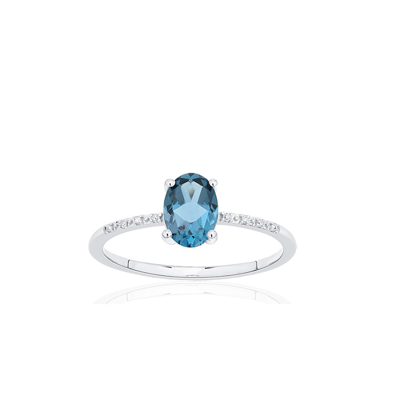 Bague or 18 carats, topaze Blue London et diamant 0,010 carat
