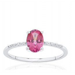 Bague or gris 18 carats, topaze rose et diamant 0,010 carat