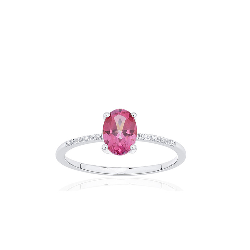 Bague or gris 18 carats, topaze rose et diamant 0,010 carat