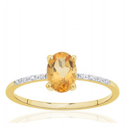Bague or 18 carats, citrine et diamant 0,010 carat