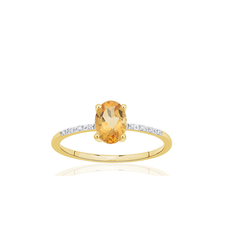 Bague or 18 carats, citrine et diamant 0,010 carat