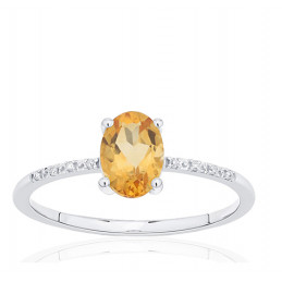 Bague or blanc 18 carats, citrine et diamant 0,010 carat