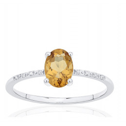 Bague or gris 18 carats, quartz et diamant 0,010 carat