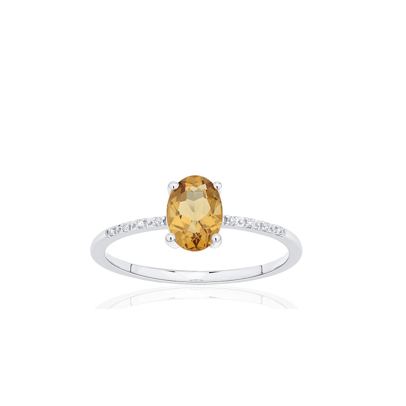 Bague or gris 18 carats, quartz et diamant 0,010 carat