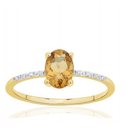 Bague or jaune 18 carats, quartz et diamant 0,010 carat