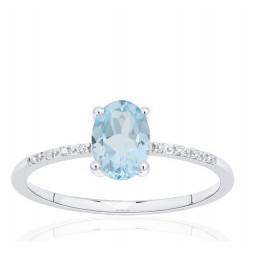 Bague or blanc 18 carats, topaze sky Blue et diamant