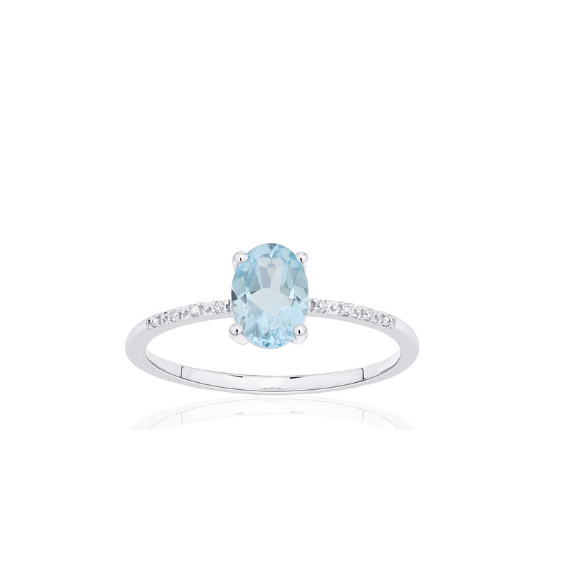 Bague or blanc 18 carats, topaze sky Blue et diamant