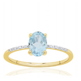 Bague or jaune 18 carats, topaze sky Blue et diamant 0,010 carat