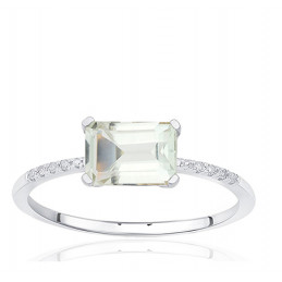 Bague or gris 18 carats, améthyste et diamant 0,010 carat