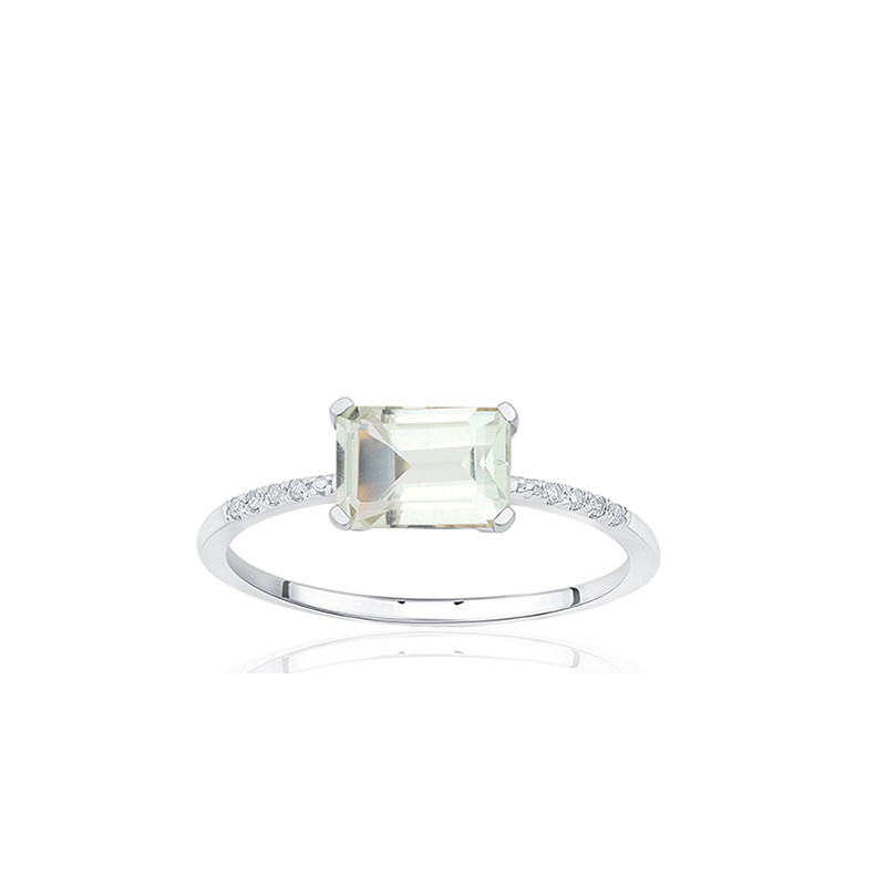 Bague or gris 18 carats, améthyste et diamant 0,010 carat