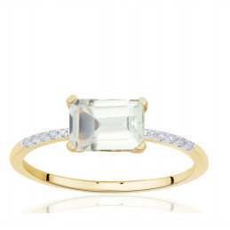 Bague or 18 carats, améthyste verte et diamant 0,010 carat