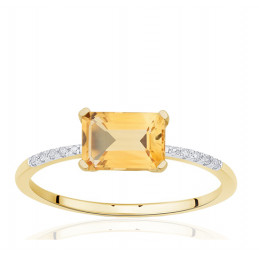 Bague or jaune 18 carats, citrine et diamant 0,010 carat