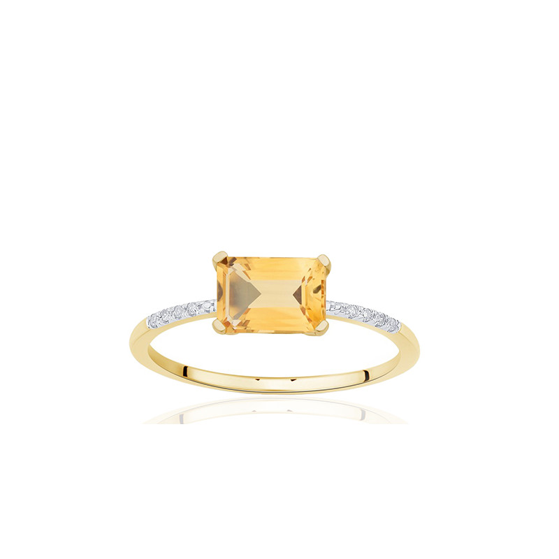 Bague or jaune 18 carats, citrine et diamant 0,010 carat