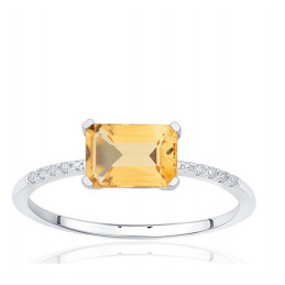 Bague or gris 750/1000, citrine et diamant 0,010 carat