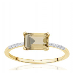 Bague or 18 carats, quartz champagne et diamant 0,010 carat