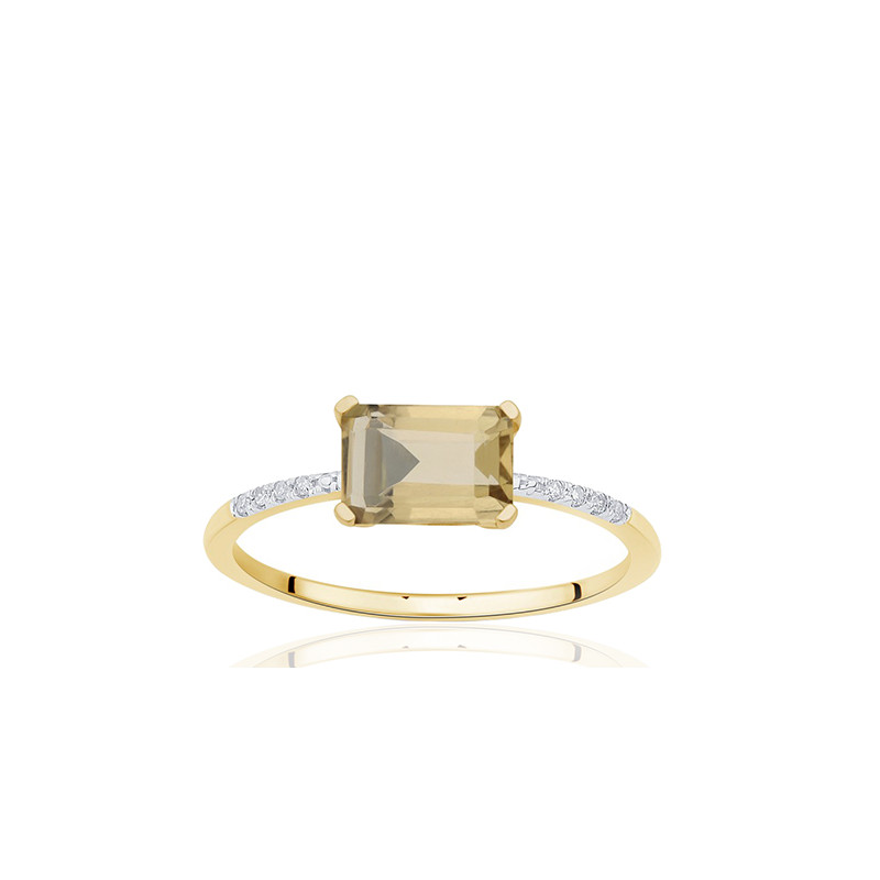 Bague or 18 carats, quartz champagne et diamant 0,010 carat