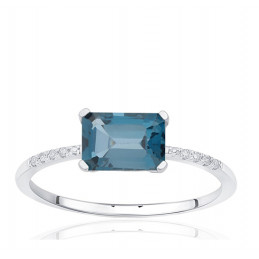 Bague or gris 18 carats, topaze blue London et diamant 0,010 carat