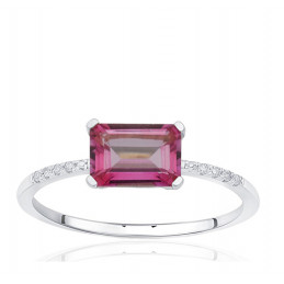 Bague or blanc 18 carats, topaze rose et diamant