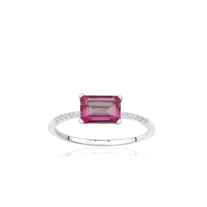Bague or blanc 18 carats, topaze rose et diamant