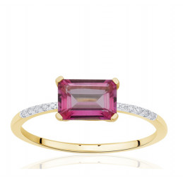Bague or jaune 18 carats, topaze rose et diamant 0,010 carat