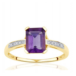 Bague or 18 carats, améthyste et diamant 0,060 carat
