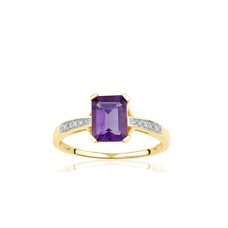 Bague or 18 carats, améthyste et diamant 0,060 carat