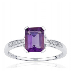 Bague or gris 18 carats, améthyste et diamant 0,060 carat