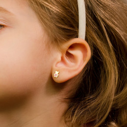 Boucles d'oreilles or 18 carats et zirconium "ourson"