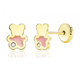 Boucles d'oreilles or 18 carats et zirconium "ourson"