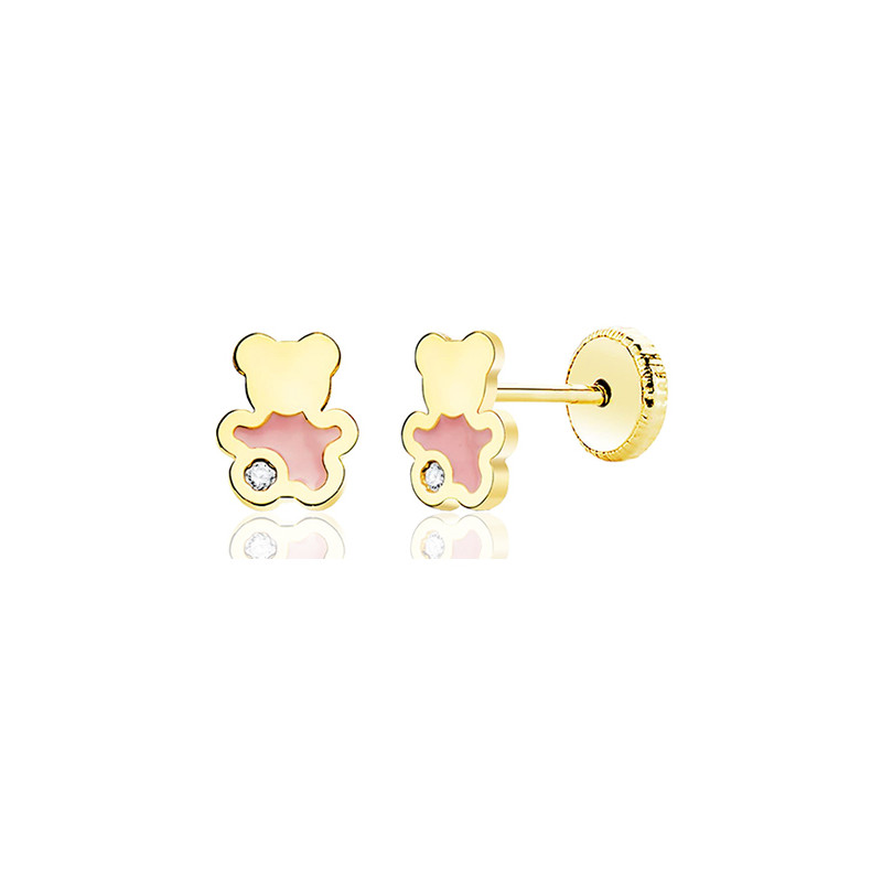 Boucles d'oreilles or 18 carats et zirconium "ourson"