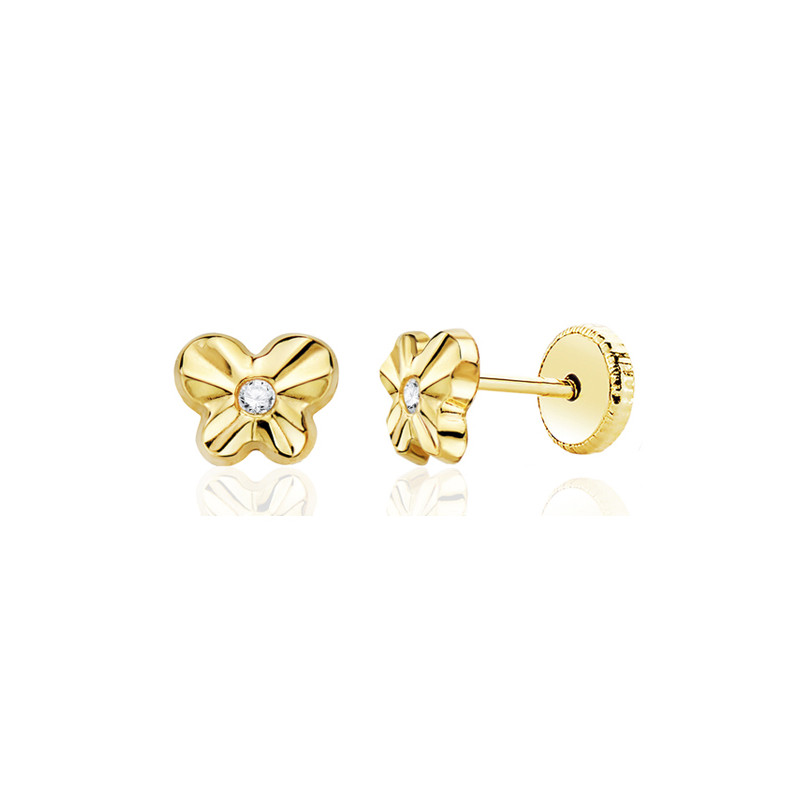 Boucles d'oreilles or 18 carats et zirconium "papillon"