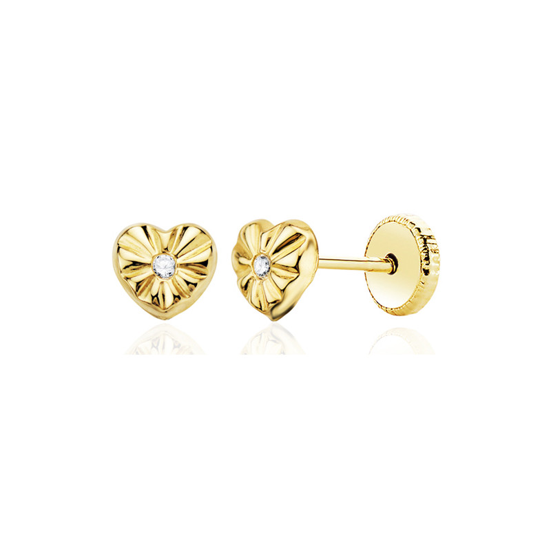 Boucles d'oreilles or 18 carats et zirconium "cœur"
