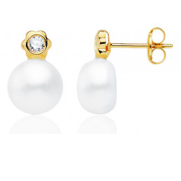 Boucles d'oreilles or 18 carats, perle et zirconium