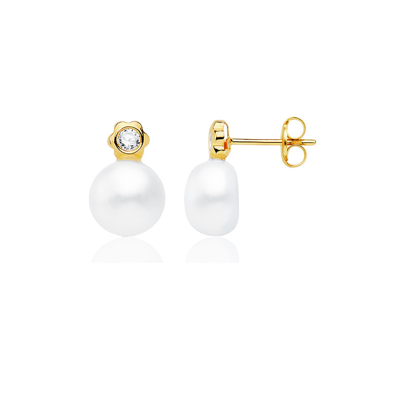Boucles d'oreilles or 18 carats, perle et zirconium
