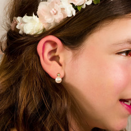 Boucles d'oreilles or 18 carats, perle et zirconium pour enfants