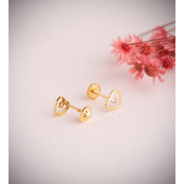 Boucles d'oreilles zirconium et or 18 carats "cœurs"